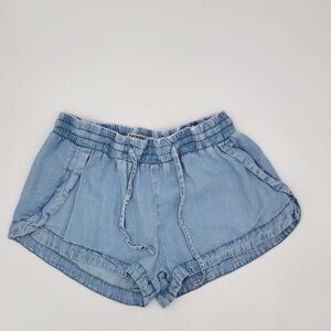 Harmony & Havoc Medium Light Wash Elastic Tie Waist Dolphin Micro Mini Shorts